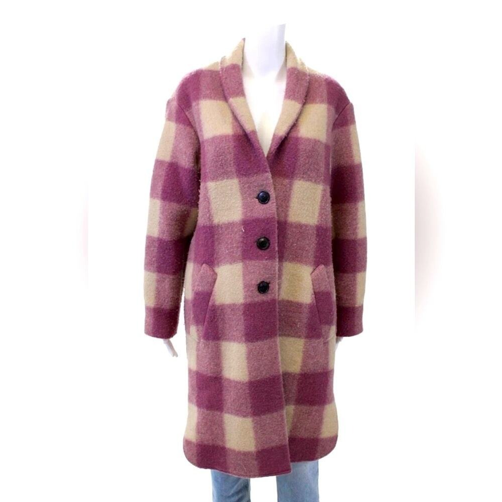 Isabel Marant Etoile Gabriel Fontizi Blanket Gingham Plaid Coat in Rosewood 34 - Picture 3 of 13